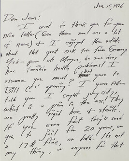 Letter from H.C. Westermann to Jean Frumkin (The Connecticut Ballroom: Popeye and Pinocchio)