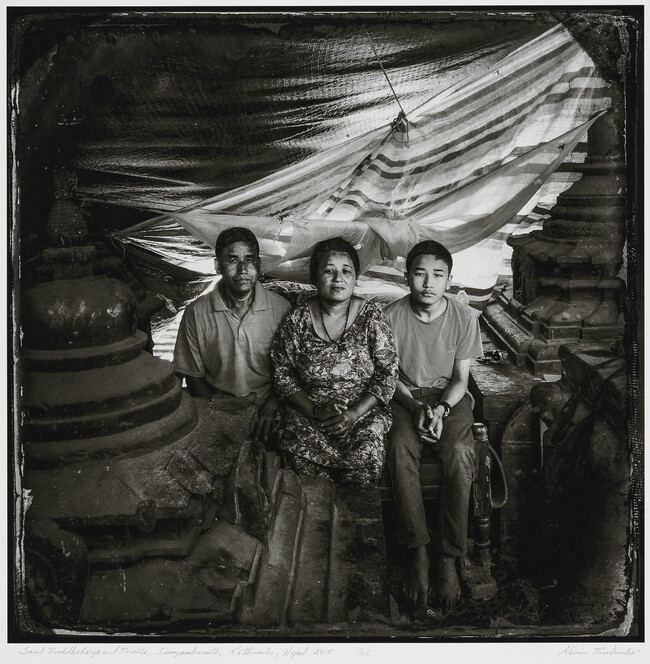 Sanil Buddhacharya, 13 years old, with his mother, Subrana, and father, Swayambunath Ratna, Kathmandu, Nepal