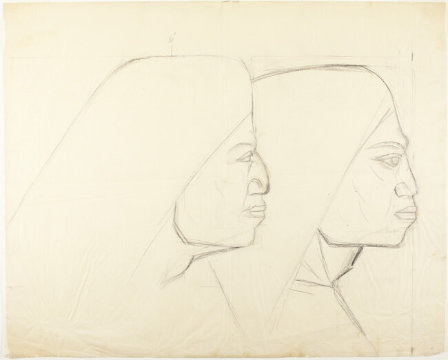 Study of Two Heads of Indigenous Figures in Profile for The Coming of Quetzalcoatl (Panel 5) for The Epic of American Civilization, 1932-1934