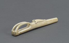 Unfinished Carved Ivory Implement Depicting a Walrus Head  and a Seal