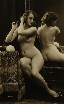 Nude Woman Seated in Front of Mirror