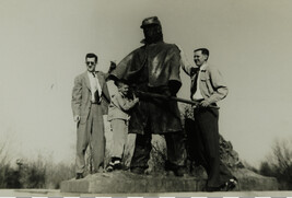 Two Men and Boy with Civil War Statue