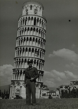 Man in Uniform in Front of the Leaning Tower of Pisa