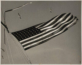 Flag on Aircraft Carrier US Mission Bay, off Capetown, South Africa (48-Star Flag, South Atlantic)