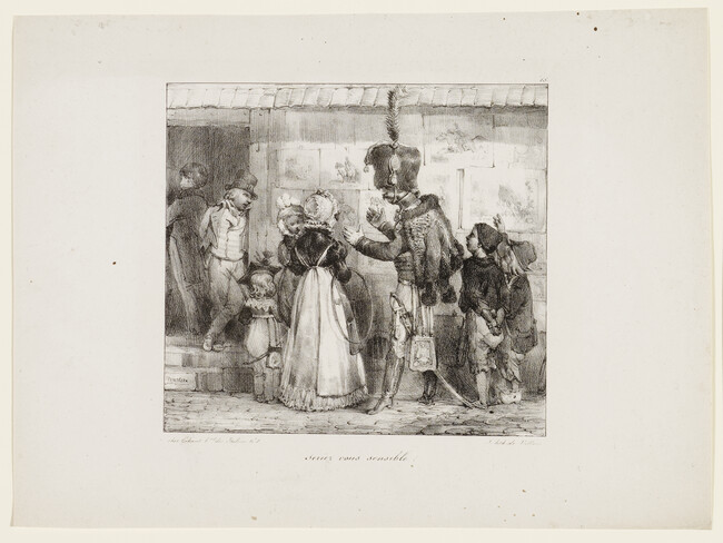 Seriez vous sensible? (Soldier at Printsellers Stand), from Croquis lithographiques, plate no. 15