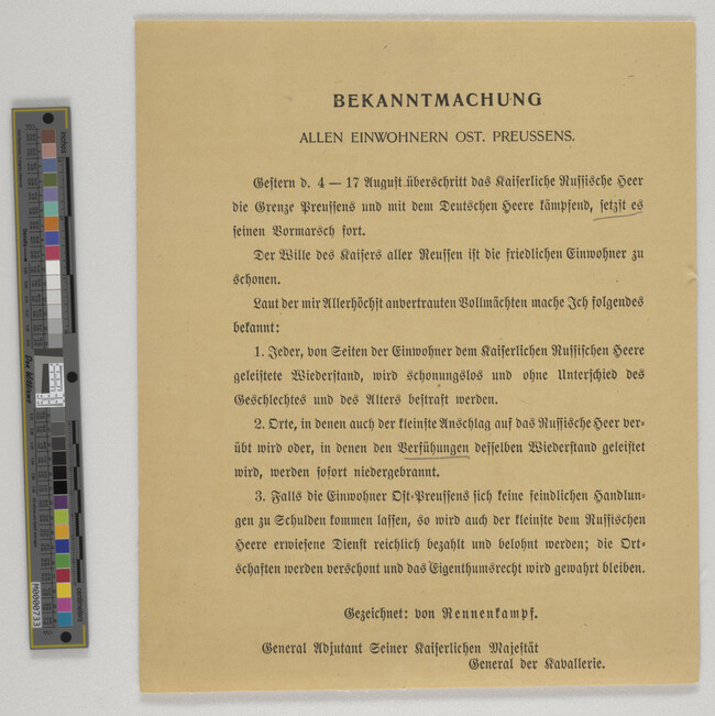 Alternate image #1 of Bekanntmachung allen Einwohnern Ost. Preussens / Public Notice to All Inhabitants of Est Prussia